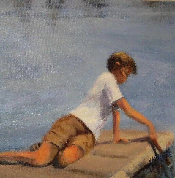 Художница: Mary Valente — 
«Сидящий на причале» («Sitting on the Dock»). 2014 г.